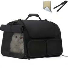 Cat Carrier, 4 Mesh Windows Small Dog Carrier, 4 Storage Pockets Cat Travel B...