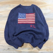 Polo Ralph Lauren Kids Navy Blue American Flag Cotton Knit Sweater Size S 8