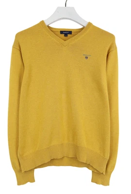 Gant Pull Homme MEDIUM Col En V Manches Longues Jaune Tricoté Logo - Photo 1/4