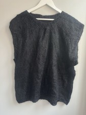 Black Knitted Sweater Vest Oversized Tank Jumper Sleeveless Fuzzy Texture