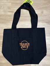 Trader Joe’s Black Mini Canvas Tote Bag Reusable Shopping NWT Limited Edition