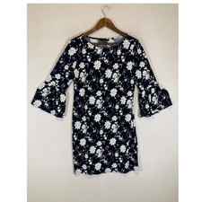 Boho Floral Tiana B. Womens Medium Navy Blue Bell Sleeve Knit Shift Dress