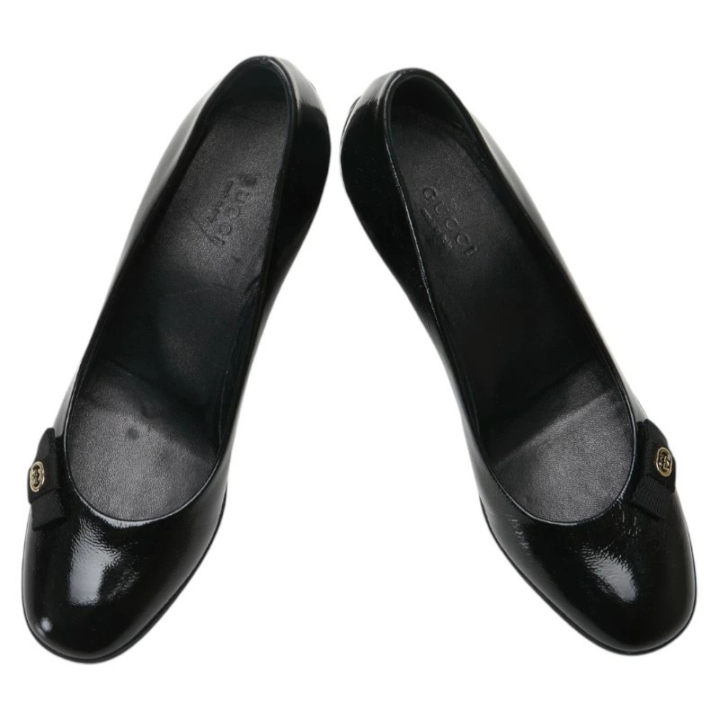GUCCI Ribbon Interlocking G Pumps Heel Size: 35 317042 Black Enamel Women's GUCC thumbnail 3