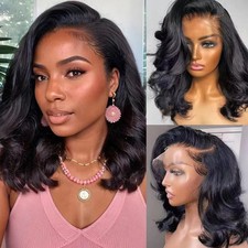 Body Wave Short Bob Wig 200 Density 13x4 Lace Front Human Hair Wig 16 Inch