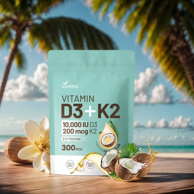Vitamin D3 K2 - Maximized Bioavailability 300 capsules 1000IU (9 month supply)