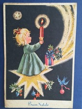 10836 Cartolina Tematica Buon Natale Bimba con Candela e Stella 1968