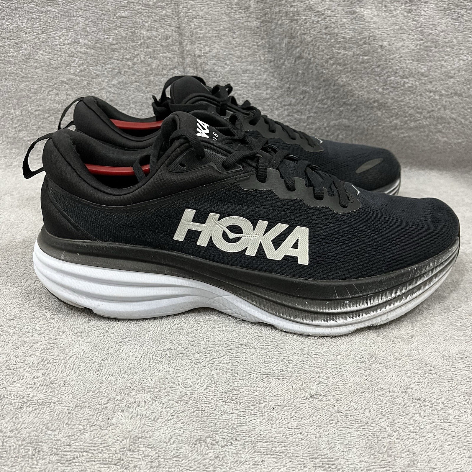Hoka One One Bondi 8 Mens Black Running Sneaker 1123202 BWHT Sz 12.5 D