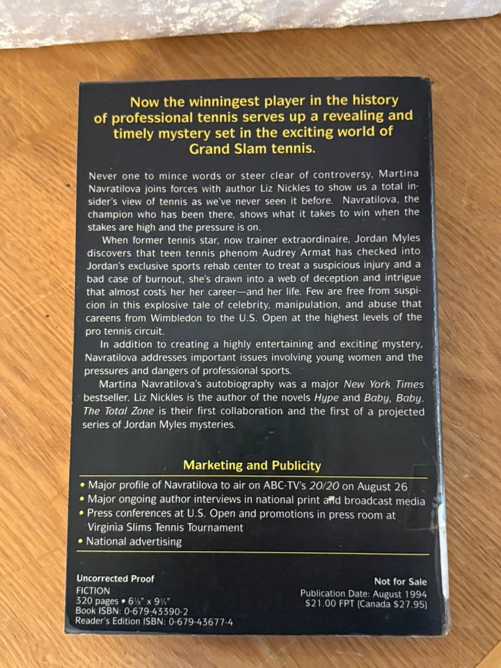The Total Zone by Martina Navratilova & Liz Nickles RARE Advanced Readers Copy!! - Image 4 of 4