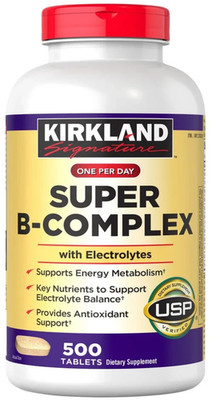 Kirkland Super B Complex 500 Tablets Electrolytes Energy Vitamin B USP