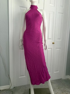 MESHKI Claire Satin Drape Back Maxi Dress Pink Size XS