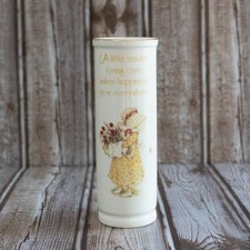 Vintage Holly Hobbie Porcelain Vase   1981 Floral Quote Bud Vase
