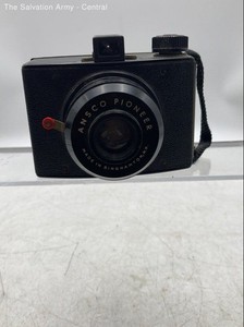 Vintage Ansco Pioneer Black 620 Roll Film Box Camera With Front Red Shutter