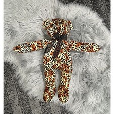 Vintage King Plush Bear made of Leopard Fabric Ear Tag 13"