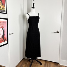 Forever 21 Black Linen Blend Midi Stretch Dress Size Small