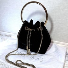 Borsa a secchiello originale Jimmy Choo Bon Bon in velluto con manico in metallo