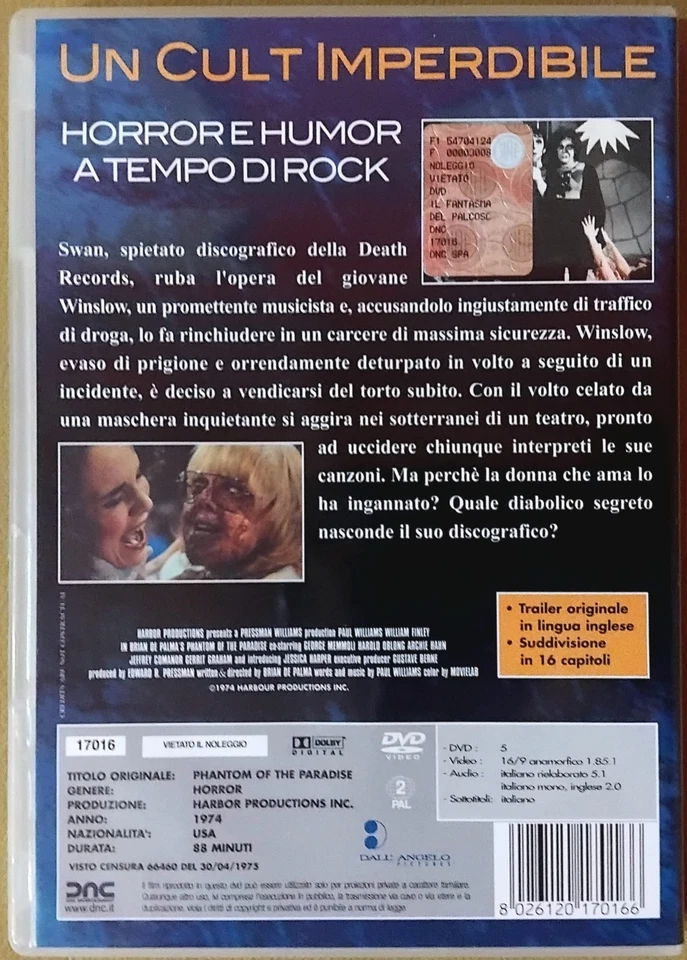 Il Fantasma del Palcoscenico DVD 1974 Brian De Palma Dall'Angelo Pictures - Immagine 2 di 4
