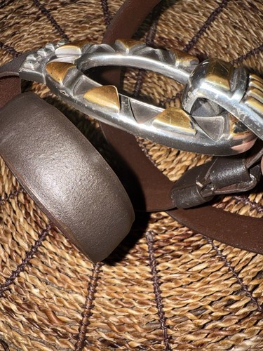 Chico's Brown Split Leather Silver Hook Buckle Belt Size M/L 26”-44” Adjustable - Picture 3 of 9