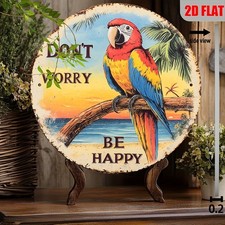 Vintage Tropical Don't Worry Be Happy Parrot Tin Metal Signs Home D cor 8x8