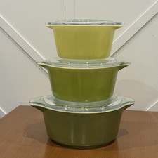 Vintage Pyrex Verde 3pc Green Casserole Set w...