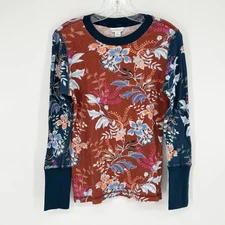 Sundance L Large Long Sleeve Boho Waffle Knit Top Long Sleeve Floral