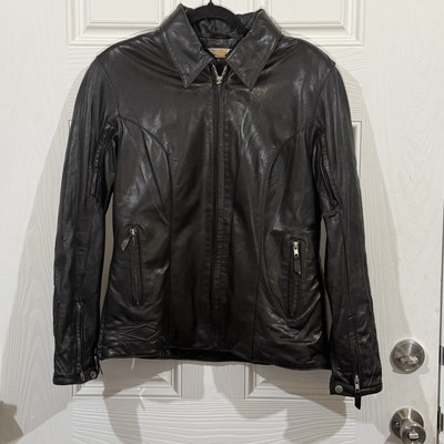 POWER TRIP VTG WOMENS M BLACK LEATHER MOTORCYCLE RIDING JACKET