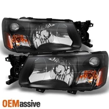 Fit 2003-2004 Subaru Forester SG Black Bezel Headlights Headlamps Replacement
