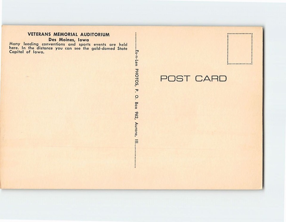 Postcard Veterans Memorial Auditorium Des Moines Iowa USA eBay