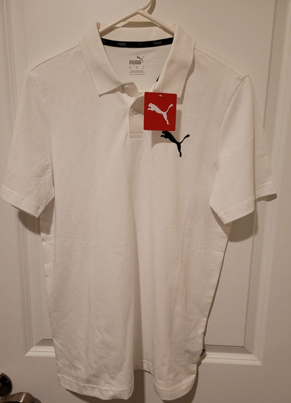 Puma Essentials Short Sleeve Polo Shirt Mens White Casual NEW Size S