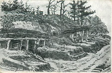 WWI Postcard Feldpost German Landw Inft. Regt 85 Dugouts Reserve Area Art