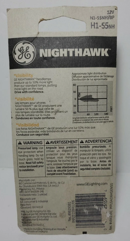 GE Nighthawk H1-55NH Bombilla Faro H1-55NH/BP 12V * Nuevo Foto 2 de 4