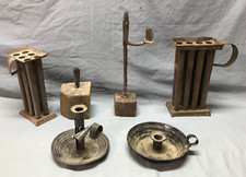Antique  Early Primitive Lighting Candle Holder Collection Tin Old 517-25B