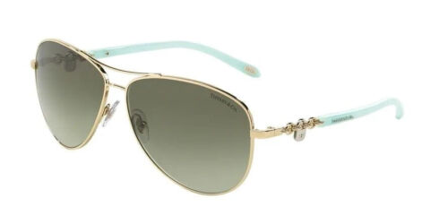 AUTHENTIC Tiffany & Co. Women's Aviator Sunglasses, Gold & Turquoise, TF3034 - Afbeelding 1 van 2