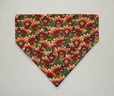 THANKSGIVING PILGRIM TURKEYS ON GREEN DOG SCARF/BANDANA--S, M, L