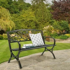 2Person Patio Porch Garden Bench Cast Iron Outdoor Chair Love Seats Park Benches