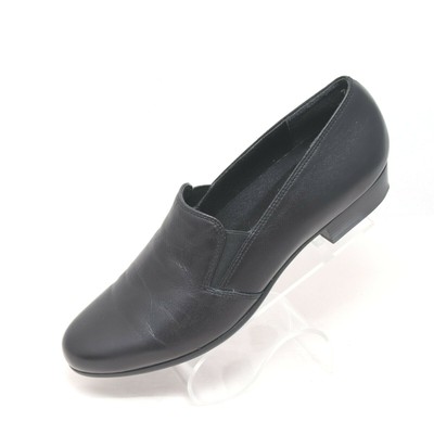 black leather heeled loafers womens