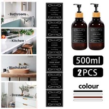 2 Pcs 500ml Shampoo Conditioner Soap Dispenser Bamboo Pump Bottle With 6 Labels