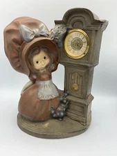 Byron Molds 1974 Girl Bonnet Ceramic Grandfather West Germany Clock Hand Painted
