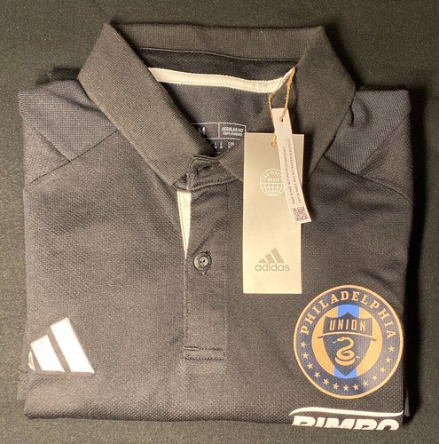Philadelphia Union MLS Adidas Black Short Sleeve Polo Shirt Adult Medium NWT