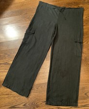 Bryn Walker L 100 Linen Black Quiet Luxury Wide Leg Draw Waist Pants W Pockets