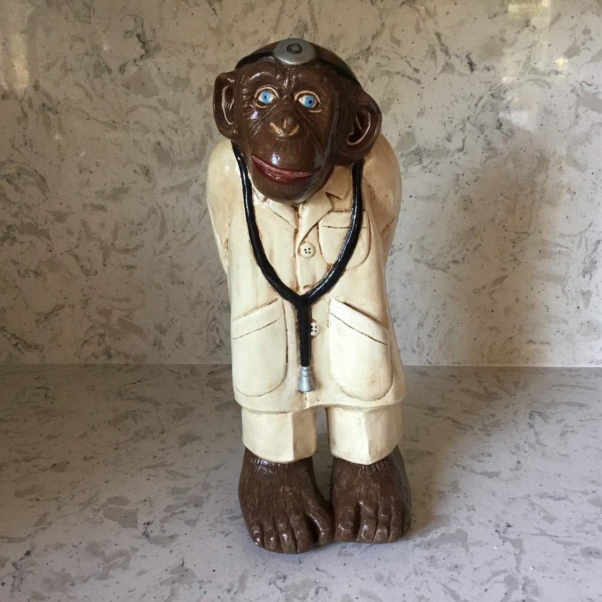 Chimpanzee Monkey Doctor w/ Syringe Statue Vintage 1970's