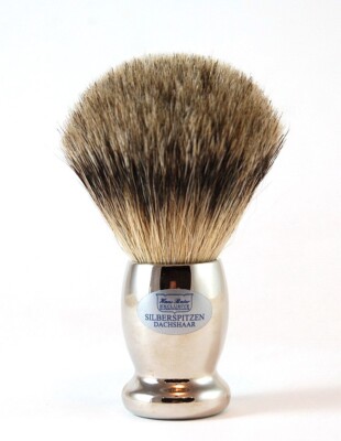 30% Discount Hans Baier Small Shaving Brush Badger SILVER TIP & BRASS in Silver