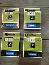 Lot Of 4 DYMO D1 Label Cassette 45013 Black White 12mm x 7m 1/2" x 23' ft. NEW
