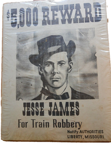 Wanted Poster Jesse James $5,000 Train Robbery Notify Liberty Missouri 8.5 x 11