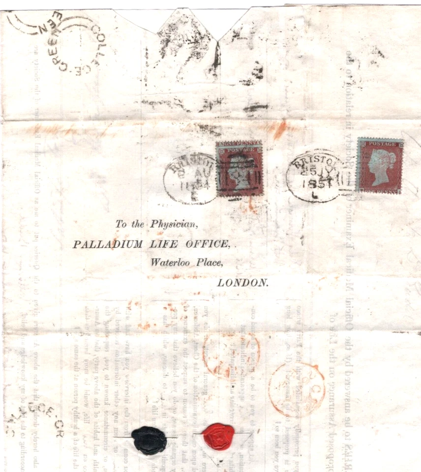 GB DOBLE CUCHARA CANCELAR Bristol 1854 SG.17 Cubierta Re-Publicada VERDE UNIVERSITARIO UDC A4G7 Foto 3 de 4