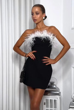 Zara Short Stretch Dress With Feathers Black Size XS Extra Small 4772/226 New