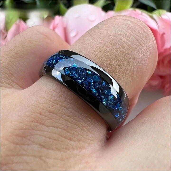 8 мм мужчин женщин синий/фиолетовый кристалл инкрустация карбид вольфрама кольцо комфорт подходит кольцо - Изображение 3 из 4
