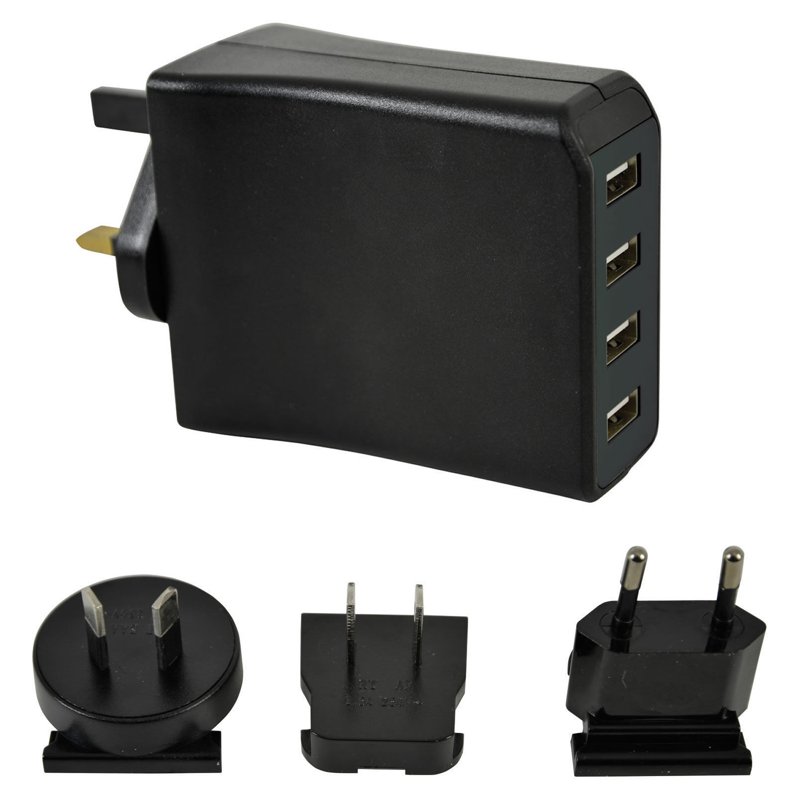 Quad USB Mains Wall Worldwide Travel Charger - Charge 4 x Devices Simultaneously