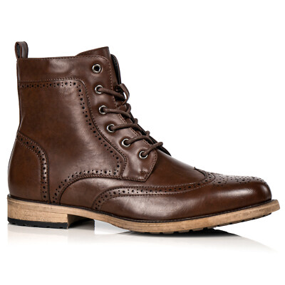Brown Men's Lace Up Wing Tip Formal Dress Casual Fashion Boot