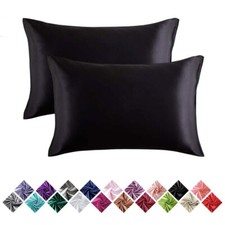 2 Pcs Premium Satin Bed Pillow Case Covers Soft Pillowcases Standard Queen King