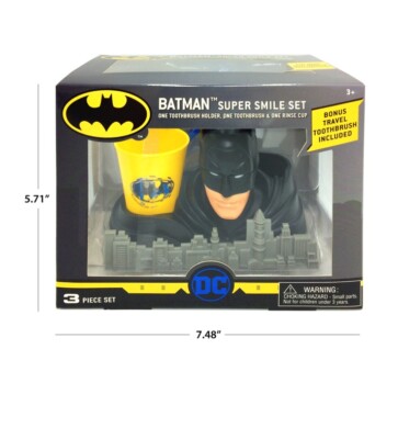 Batman-3 Pc- Super Smile Set - toothbrush holder, toothbrush, & rinse cup NEW